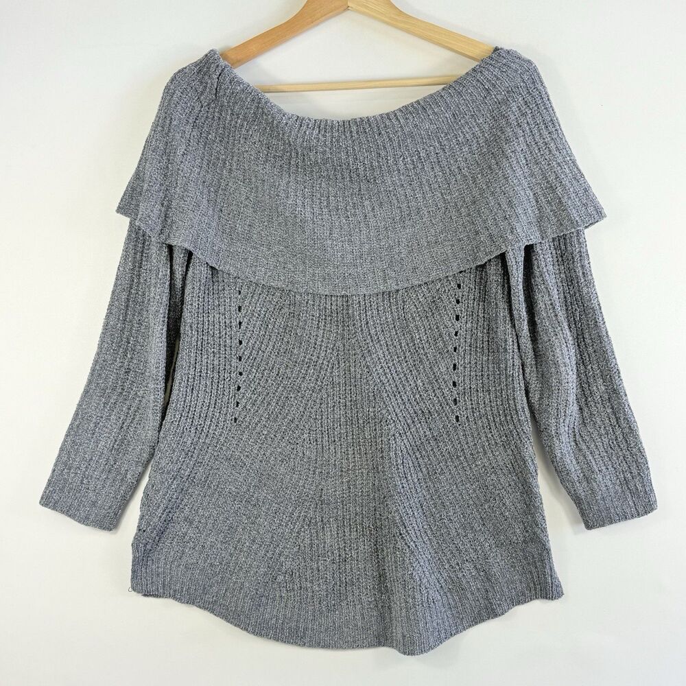Moth by Anthropologie Womens Small Grey Cozy Chenille Knit Broad Collar Sweater‎ - Picture 5 of 7